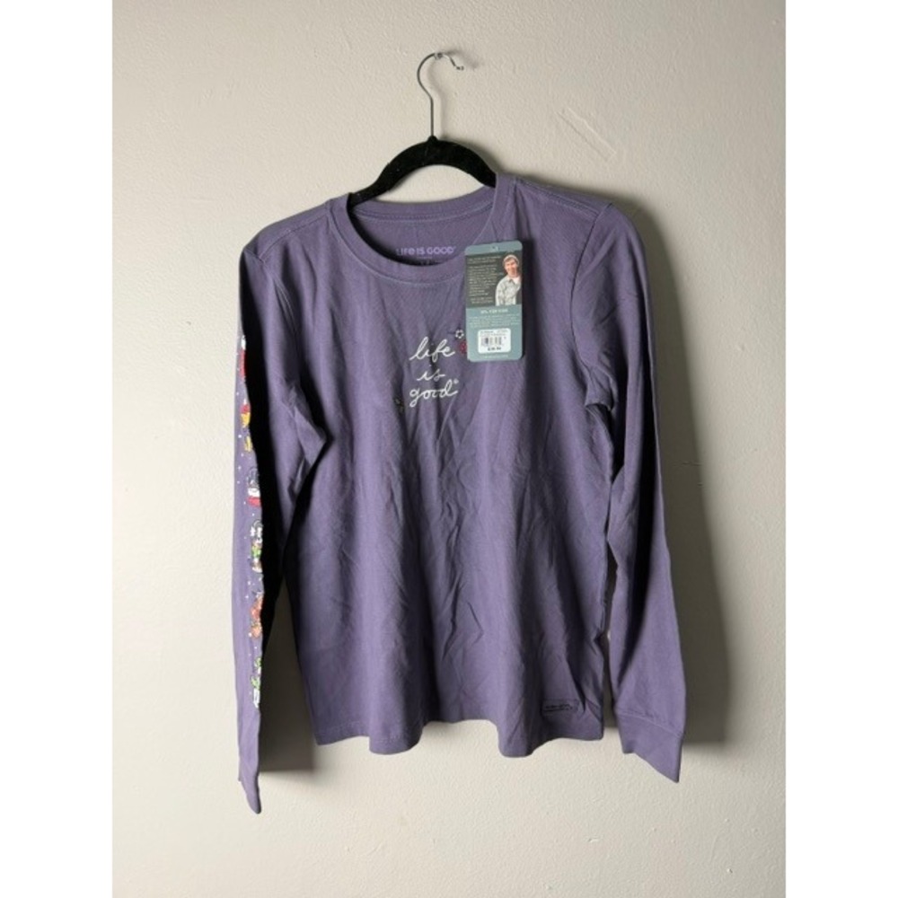 Life is Good Womens Purple Holiday Graphic Long Sleeve Crusher Tee Shirt NWT - Picture 1 of 3